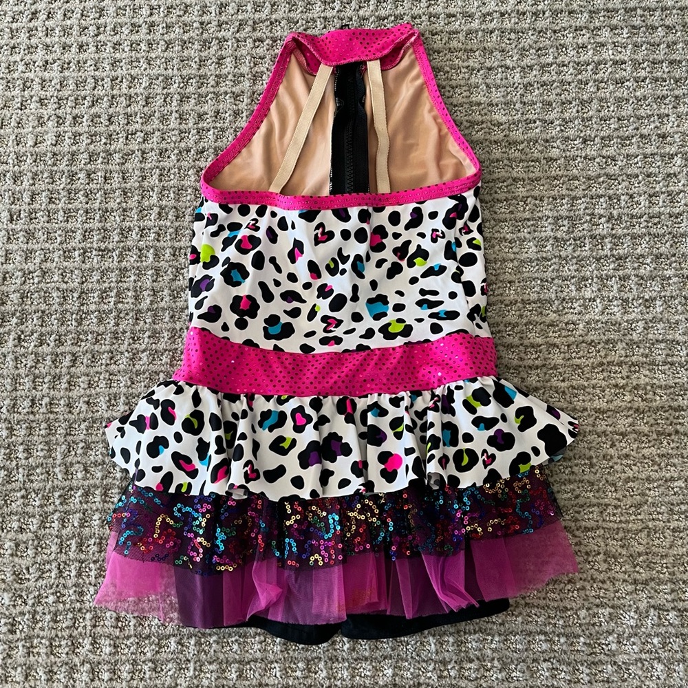 Awish Pink Multicolor Leopard Print Dance Costume with Black Bow - Picture 2 of 2